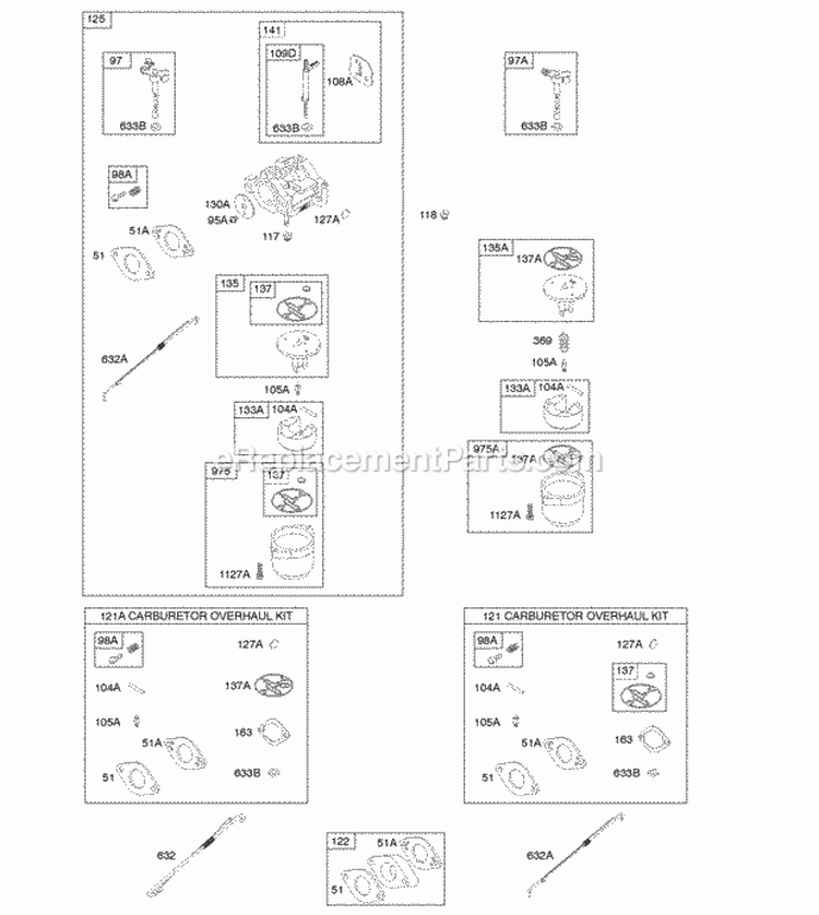Carburetor Kit - Carburetor Overhaul Diagram and Parts List for 21S132-0036-F1  Briggs and Stratton Engine